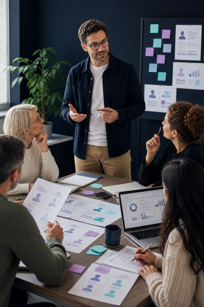 Animateur aidant une equipe RH ESSMS a utiliser l'IA pour le recrutement