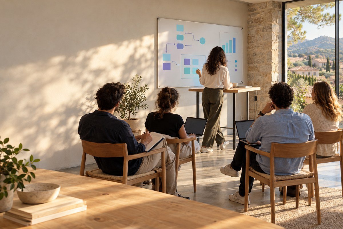 Formation IA manager : réunion d’équipe animée par un manager de PME